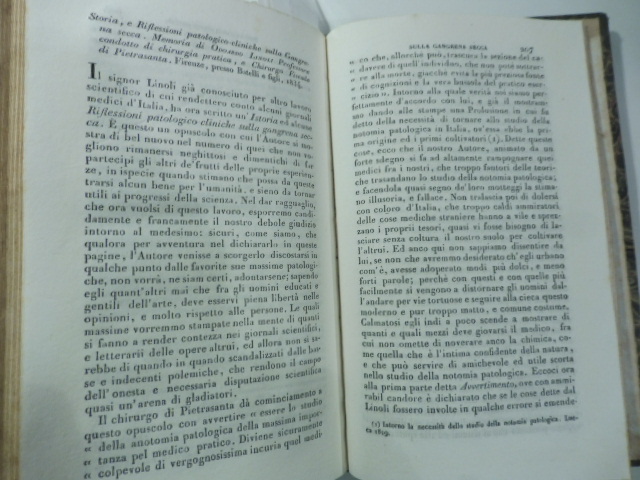 Storia e riflessioni patologico  - cliniche sulla Gangrena Secca. Memoria di O. Linoli...(Stralcio da: Nuovo giornale de' letterati. N. 75. 1834)